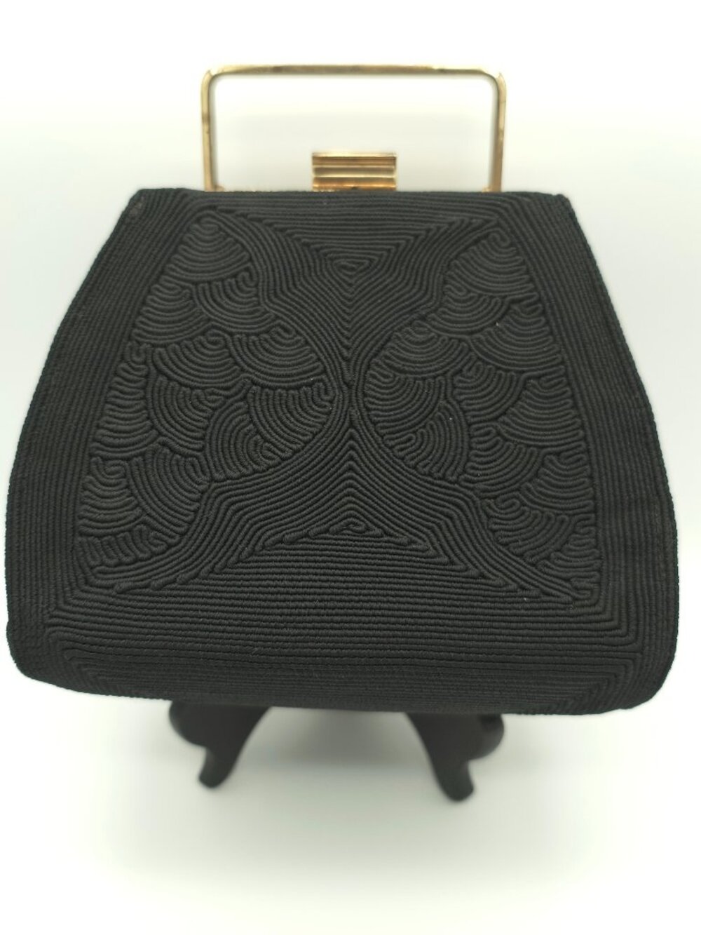 Vintage Normandie 1940's - 50's Black Corde Gold Tone Hinge Frame Handbag